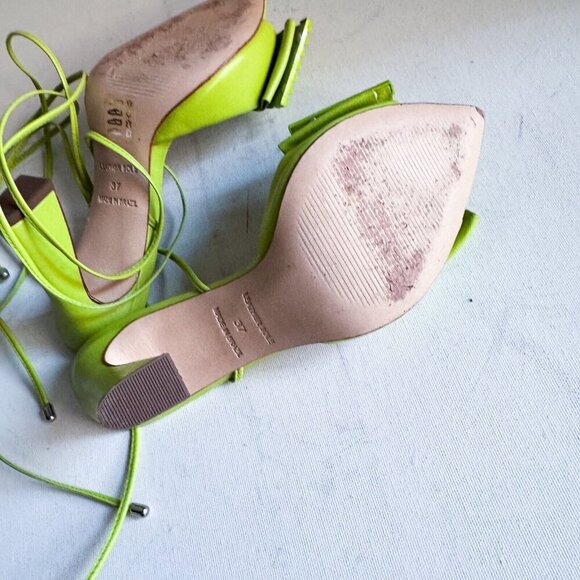 L'Intervalle Lime Green Bow Detail Ankle Tie Heels 37 - Picture 8 of 10